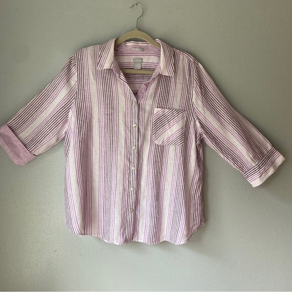 Chico's Tops - Chico’s Purple Striped Linen Button up Chico’s Size 3/ XL